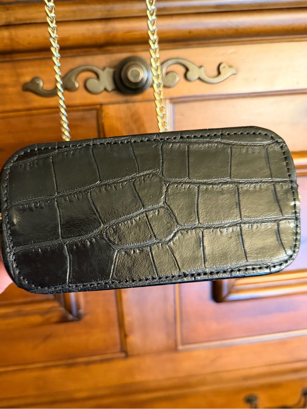 Pratesi Volterra King Crossbody Croco Embossed Black Leather Gold Chain - Picture 10 of 13